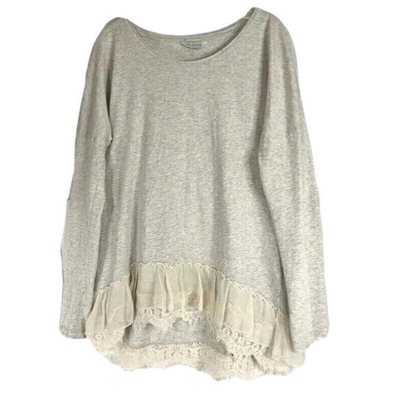 Sundance Womens Gray Long Sleeve Tunic Top With‎ Lace Ruffle Hem Boho Style S - Picture 1 of 4